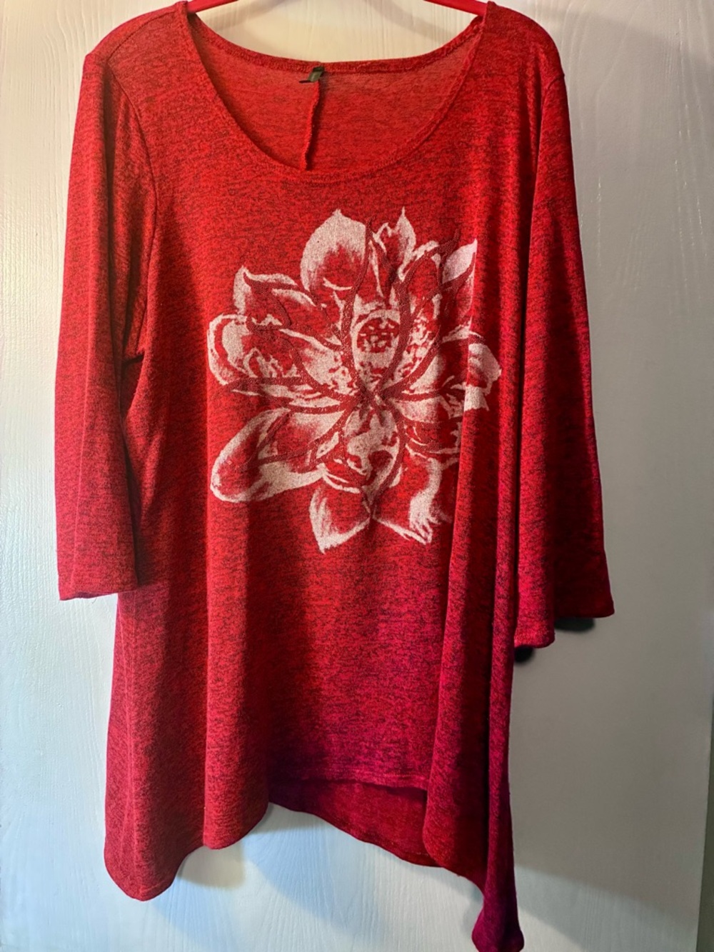 Red Floral Scoop-Neck Women's Blouse